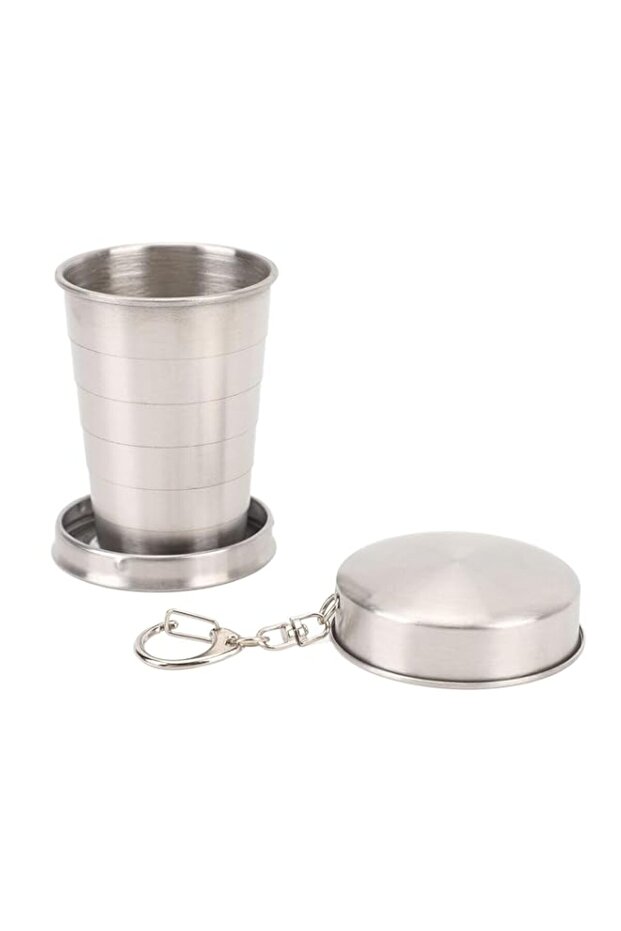 Bukela 2 Pcs Stainless Steel Collapsible Cup, Foldable Shot Glasses with Lids and Keychain, 2.5 oz