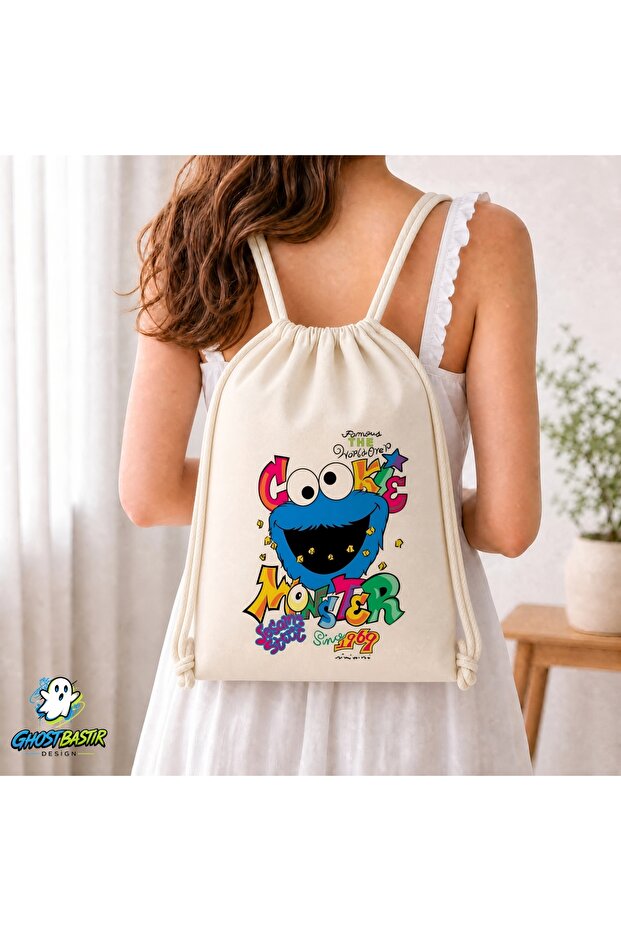 Cookie Monster Drawstring Linen Bag C164