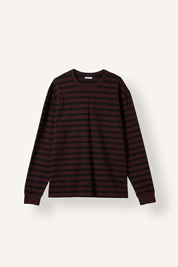 100% Cotton Regular Fit Crew Neck Striped Long Sleeve T-Shirt H5207Ax26Au