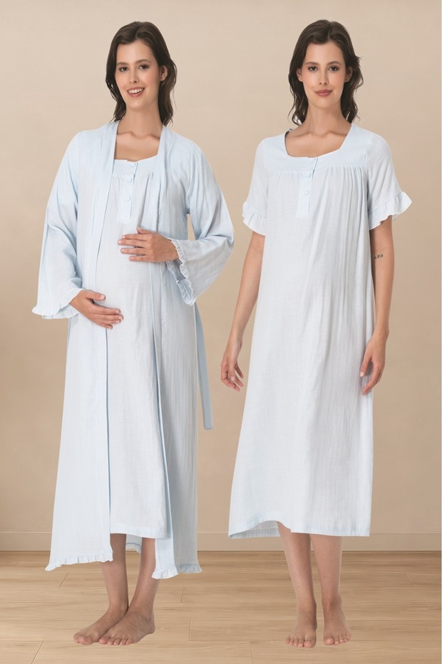 Effortt Muslin Fabric Maternity Nightgown and Dressing Gown 3085