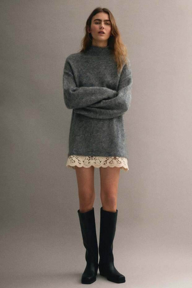 Lace-trimmed mohair-blend jumper
