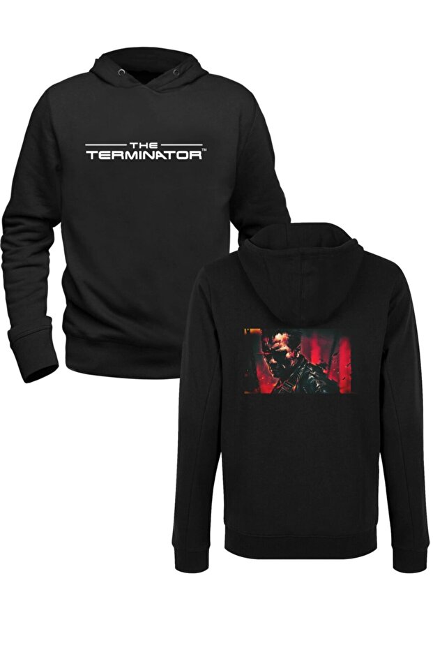 سويت شيرت أسود مطبوع عليه صورة Terminator من الأمام والخلف