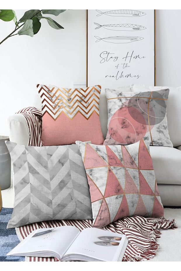 Reversible Digital Print Decorative 4-Piece Raschel Knit Cushion Cover Set