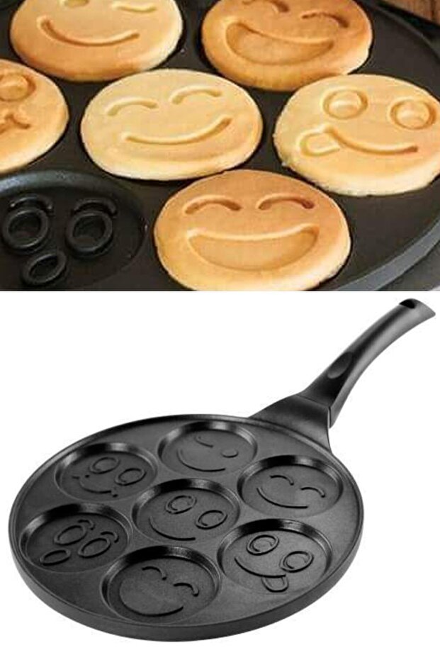Cast Iron Granite Coating Emoji Pancake Pan Pancake Black 28cm