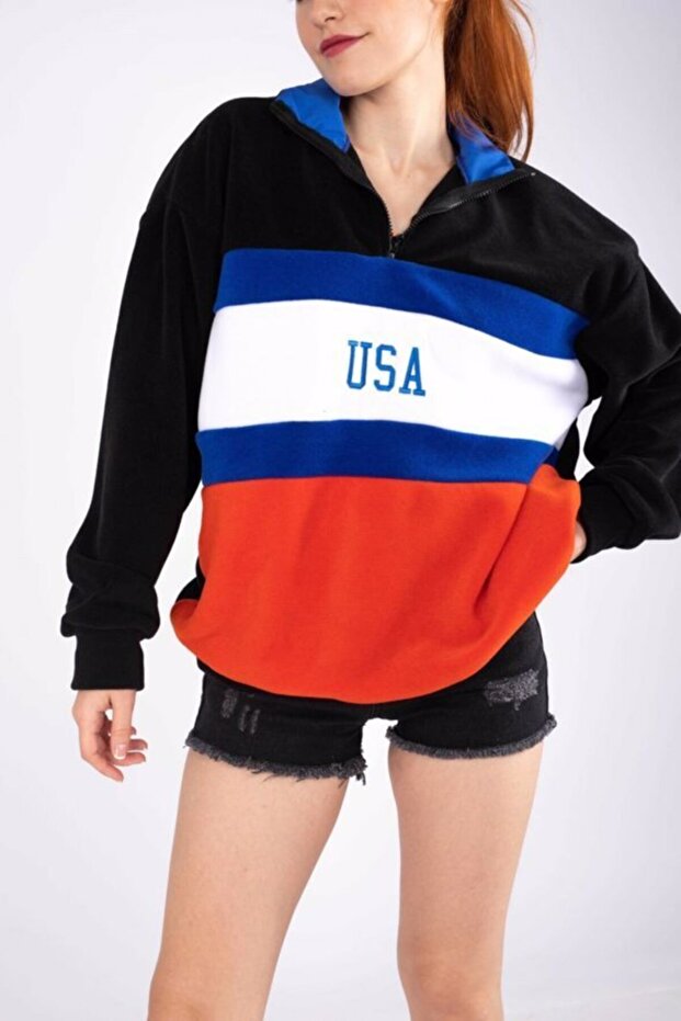 Women's Black Usa Piece Fleece