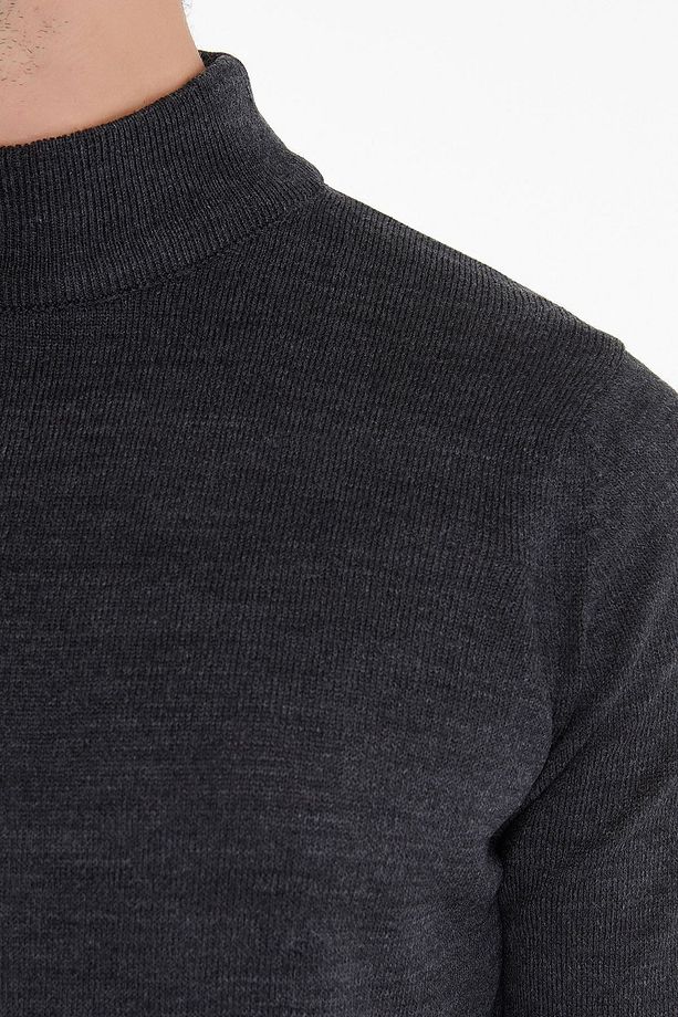 Erkek Antrasit Regular Fit Yarım Balıkçı Triko Kazak - 4