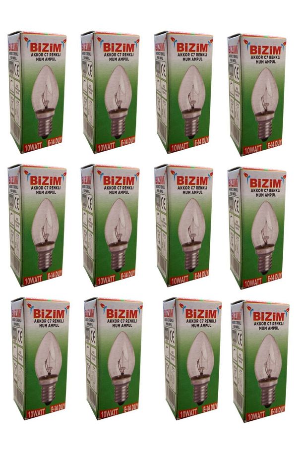 12 Adet E14 Duy 10 Watt Abajur / Gece Lambası Ampülü Sarı - 1