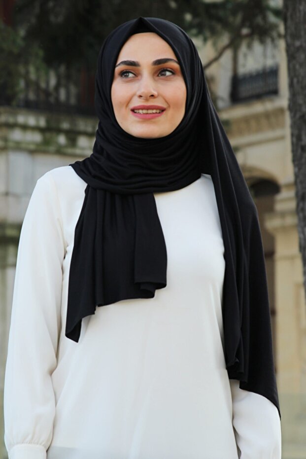 Combed Cotton Shawl - Black - 1