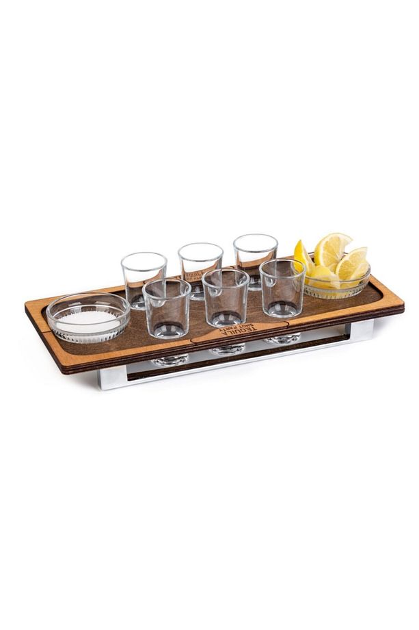 Tekila Küreği, Ahşap Tekila Shot Seti, Bardak Ve Kaseler Dahil. Tekila Sunum Tepsisi, Yılbaşı Seti - 1