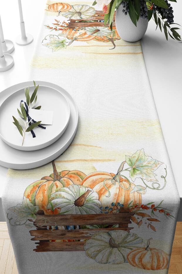 Digital Printed Special Design Suede Runner with Pumpkin Pattern on White Background