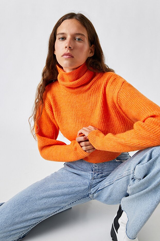 Pomarańczowy sweter damski 2KAL98301UT