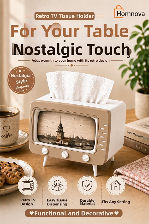 Retro Tv Style Napkin Holder | Nostalgic Decor with Phone Holder Feature
