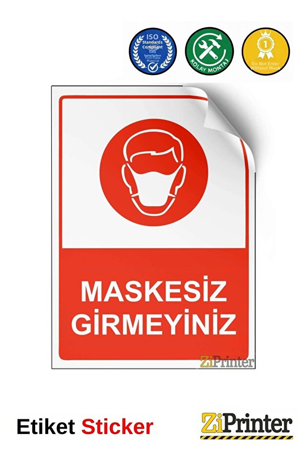 Do Not Enter Without a Mask Warning Sign Sticker 15X21 cm
