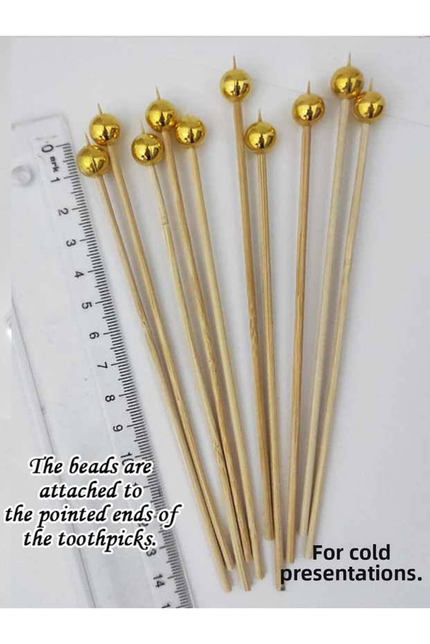 15 cm Long Toothpicks - 500 Pieces of Decorative Gold Pearl Presentation Toothpicks - Cocktail Stirrers - Pearl 10 mm