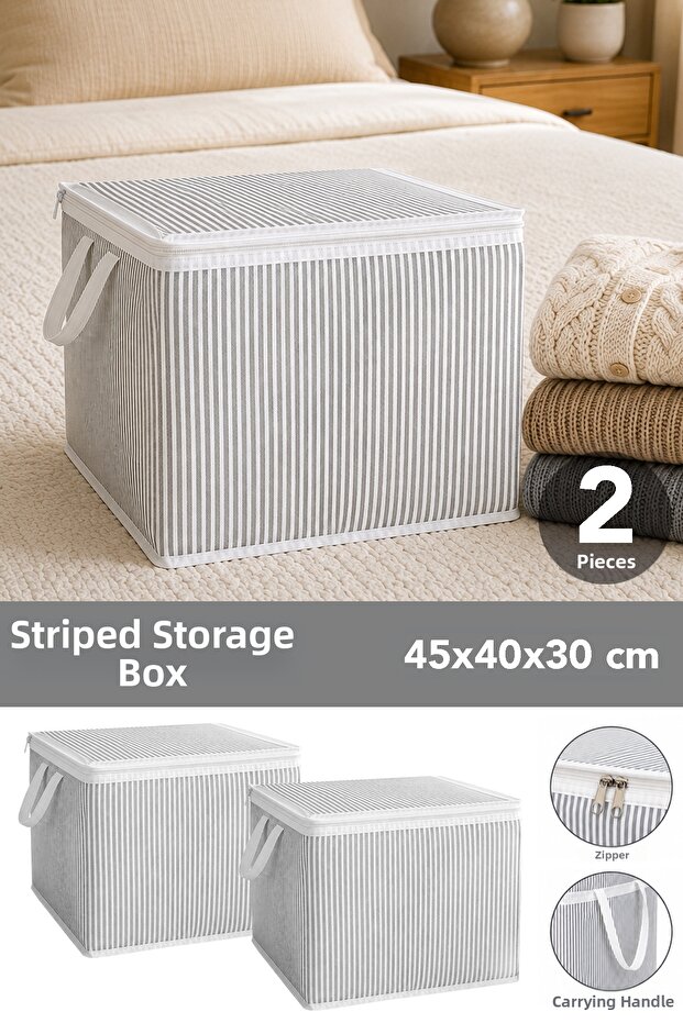 2 Striped Mini Storage Bags - Socks Sweaters Clothing Organization Multi-Purpose Organizer 45X40X30Cm
