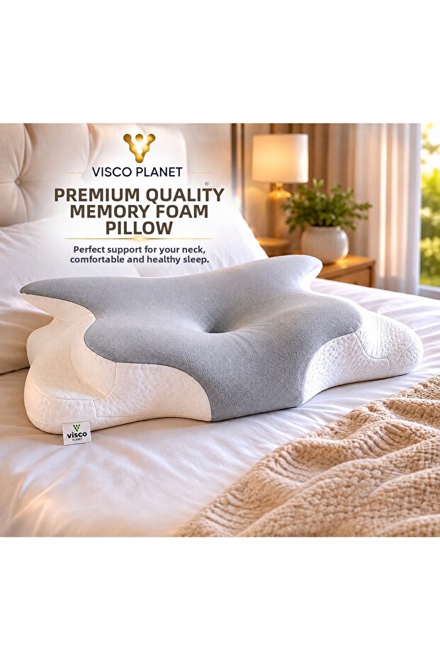 Orthopedic Visco Neck Pillow Memory Foam Ergonomic Sleeping Pillow with Neck Support 62X42X13/10 cm