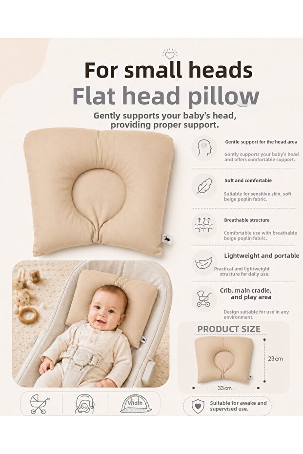Baby Flat Head Pillow Newborn Head Support Cushion 33X23 cm