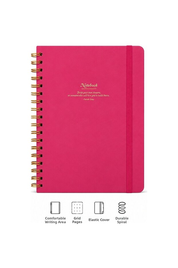 Victoria's Journals Fuchsia Spiral Bound Hard Cover Notebook Canvas A5 100 Gr 160 Pages Dotted Notebook