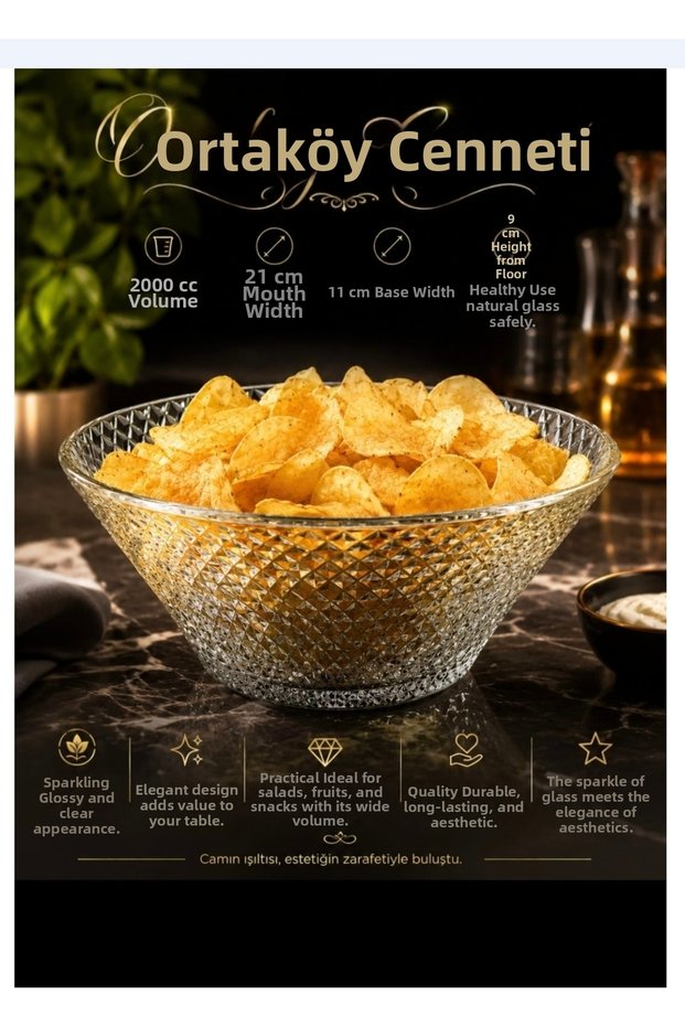 Glass Bowl 1 Piece Salad Bowl and Can Be Used in Different Ways 2000 Cc Volume 21 cm Mouth 11 cm Base 9 cm Height Joker Product