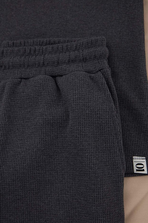 Antrasit Oversize/Geniş Kesim Dokulu Eşofman Takımı TMNSS25EM00010 - 4