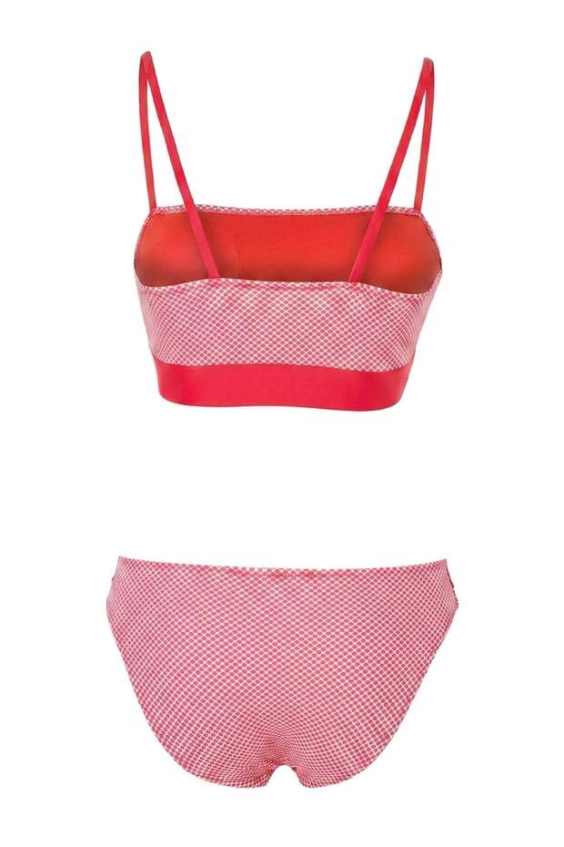 Puantiye Desenli Straplez Kaplı Normal Bel Regular Bikini Takımı TBESS26BT00211 - 5