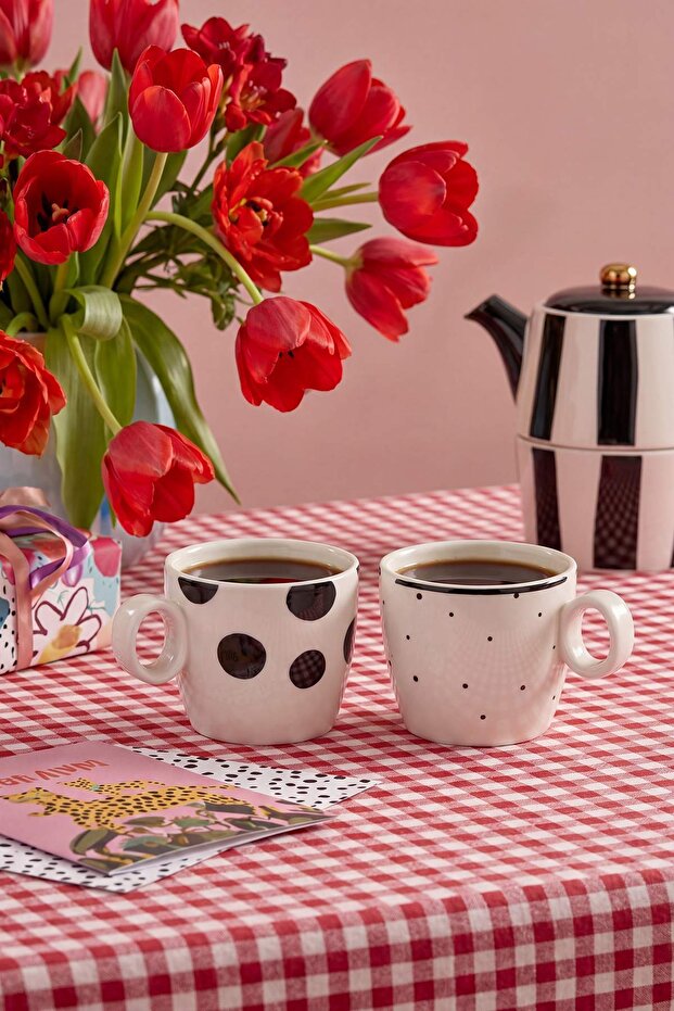 Black Polka Dot 2-Piece Porcelain Mug 230 Cc Tphaw26Tbk00014