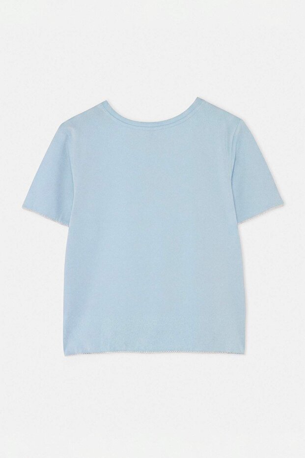 Mavi Limon Nakışlı Kol ve Etek Ucu Detaylı Vücuda Oturan Örme Büyük Beden T-shirt TBBSS26BF00053 - 7