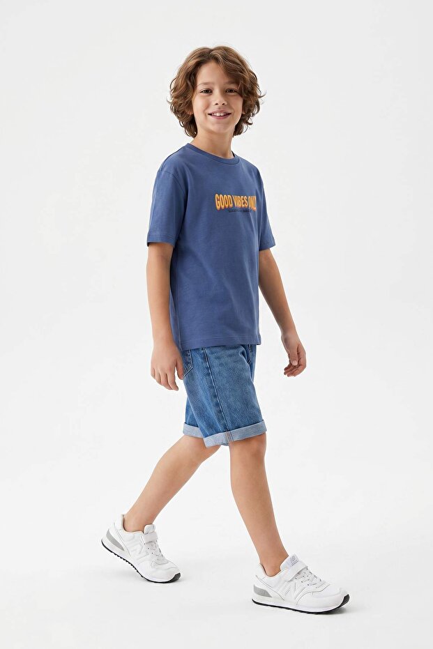 Mavi Düz Örme Erkek Çocuk T-Shirt TKDSS26TS00088 - 2