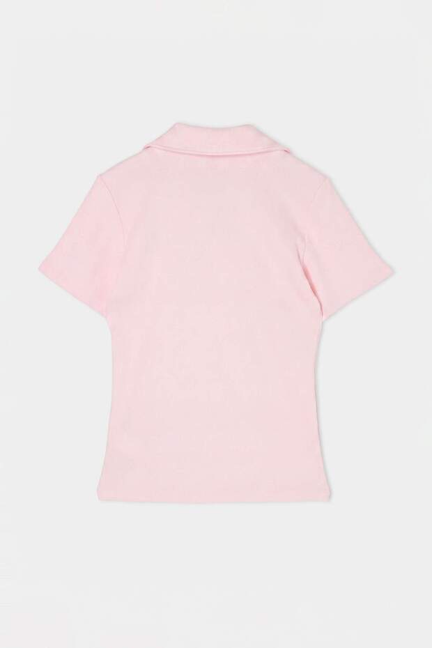 Açık Pembe Polo Yaka Vücuda Oturan Fitilli Örme Bluz TBBSS22BZ0750 - 6
