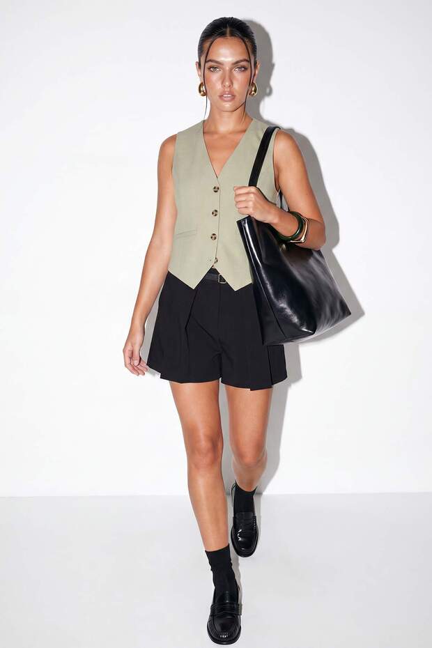 Khaki Waist Adjustable Vest Tdrss26Ye00002