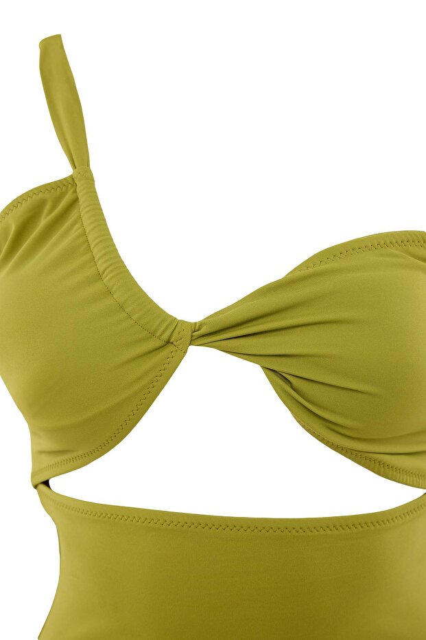 Yeşil Tek Omuz Kaplı Cut Out Detaylı Regular Mayo TBESS26MA00084 - 2