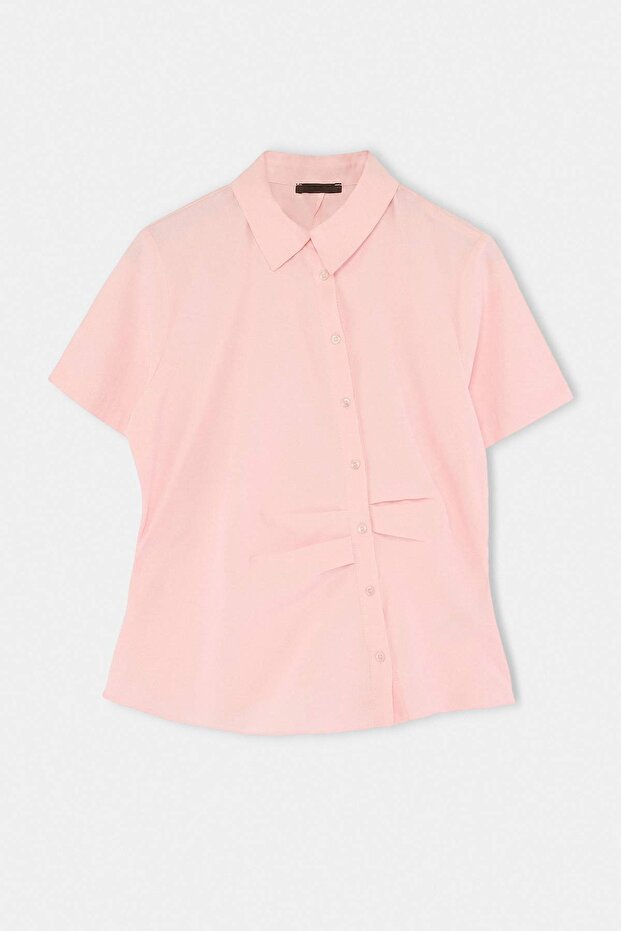 Pembe Bele Oturan Asimetrik Fitted Büyük Beden Gömlek TBBSS26AX00028 - 1