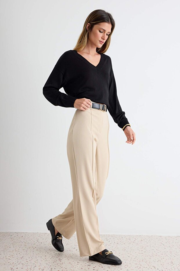 Vizon Straight/Düz Kesim Yüksek Bel Nervür Dikişli Dokuma Pantolon TWOSS21PL0093 - 2