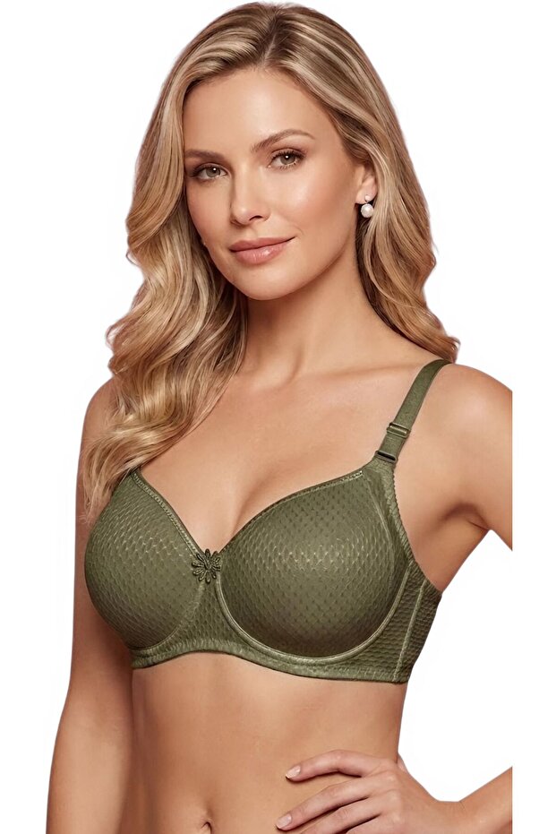 Silicone Jacquard Micro Wire-Free (Wireless) Gathering Khaki Green Bra Ebr-1055