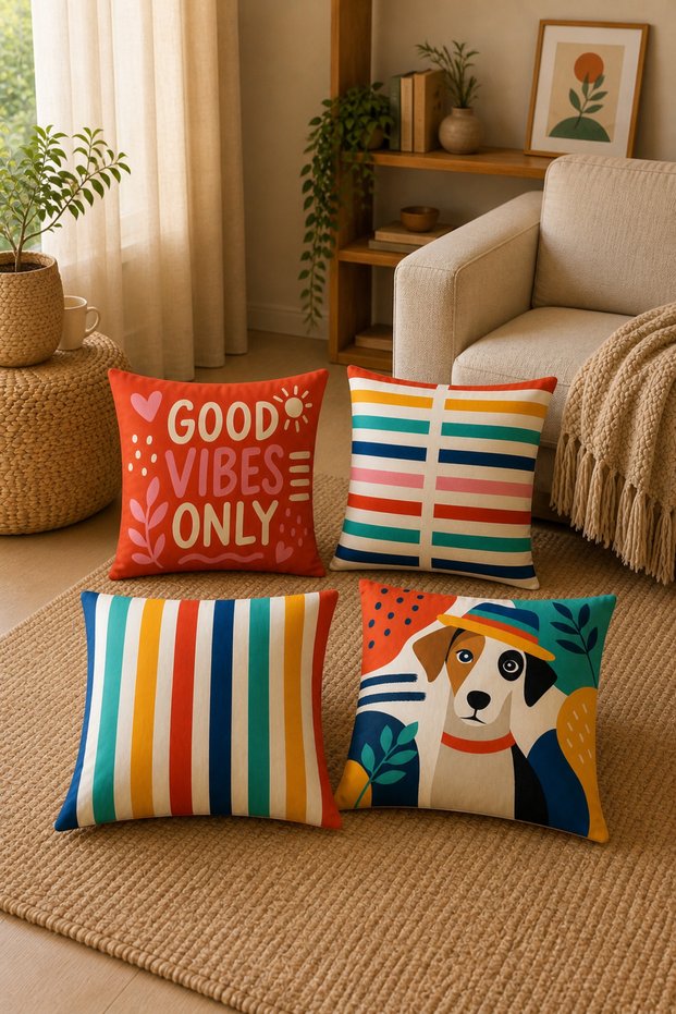 Summer Vibes Colorful Striped & Patterned Decorative Throw Pillow Set (Set of 4)
