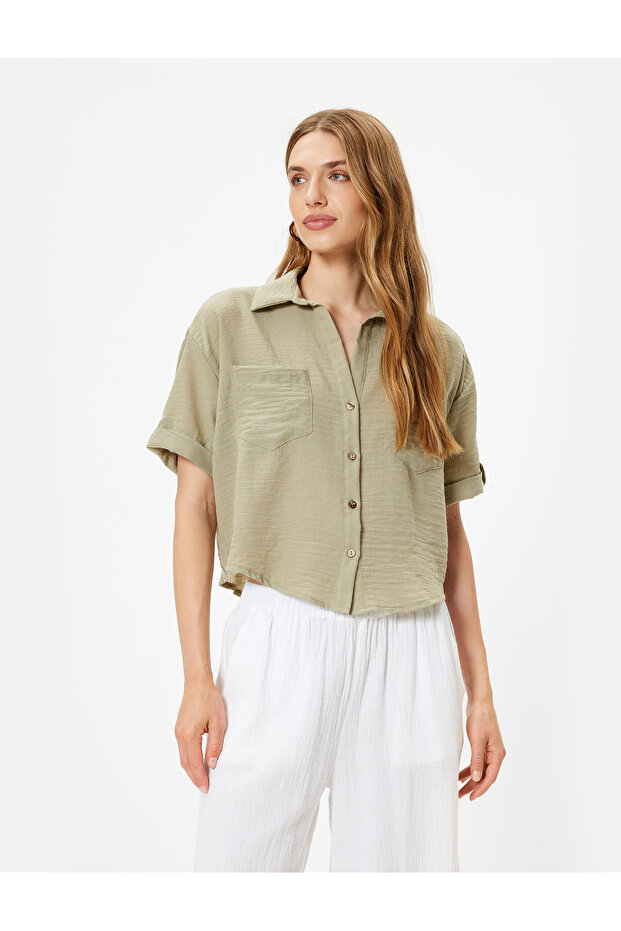 Pocket Shirt Short Sleeve Drop Shoulder Classic Collar