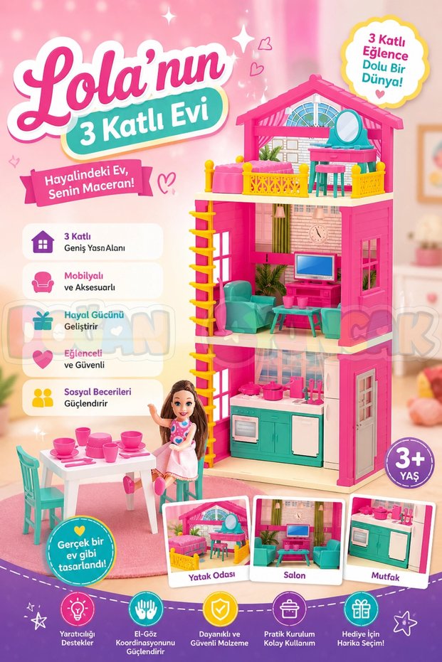 Lola's 3-Storey House - House Toy - Lola's 3-Storey House Set - Barbie House Set
