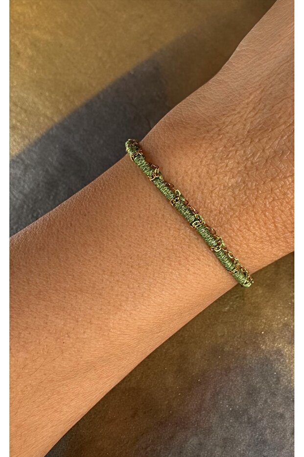 Bensei Steel Chain Wrap, Silvery Green Color Adjustable Bracelet