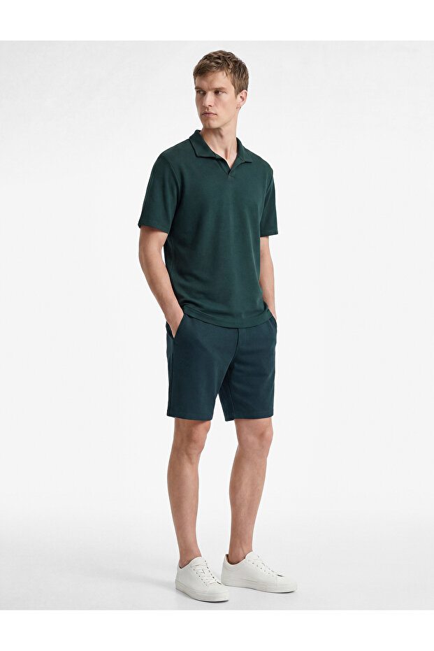 Short Sleeve Regular Fit Viscose Blend Polo Collar Basic T-Shirt