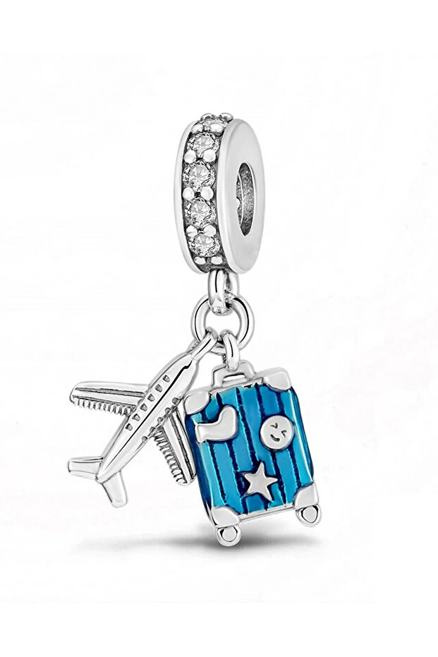 Airplane and Blue Suitcase Dangle Charm