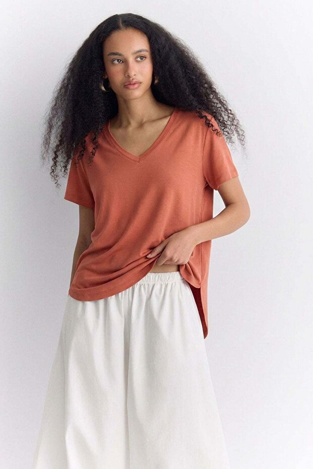 2 Pieces V-Neck Basic Viscose Blend T-Shirt - 4