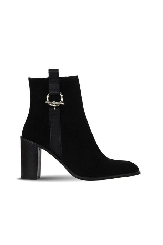 Black Suede-Leather Women's Heeled Boots 33Wb5540
