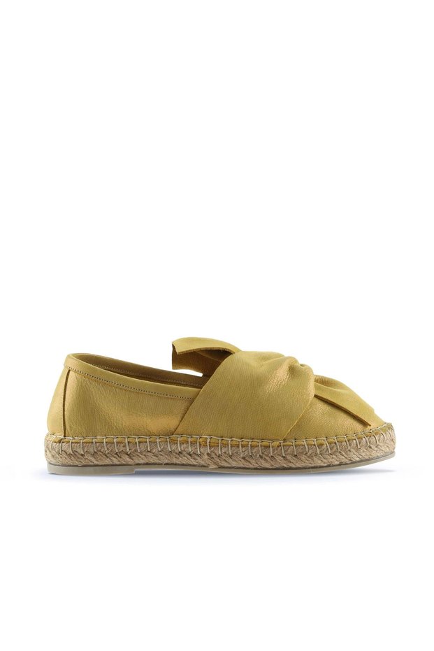 Yellow Glitter Leather Women's Espadrille Shoes 01Wn3100