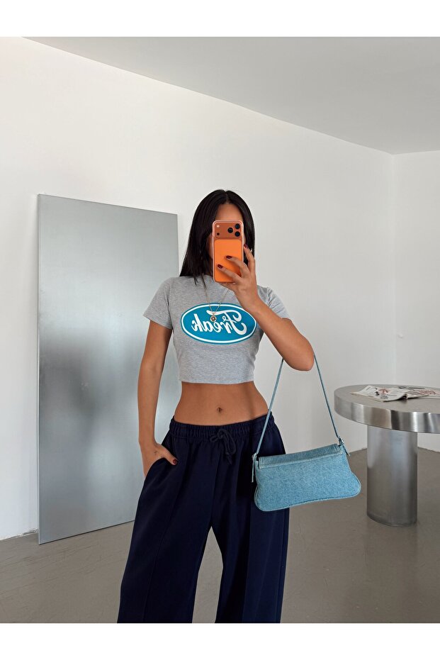 Freak Printed Crop Basic - Γκρι - 5