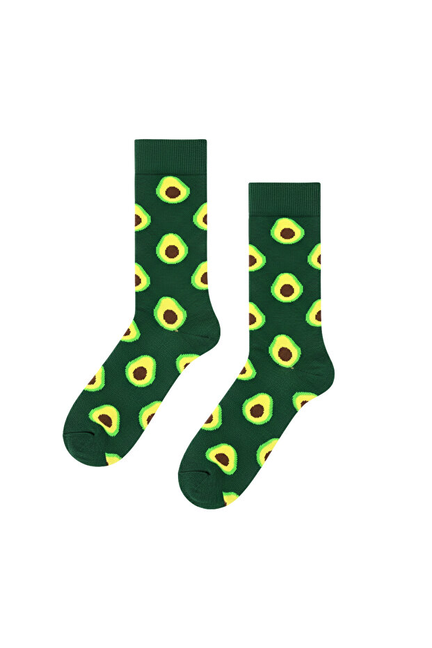 Green Avocado Patterned Colorful Socks - 1