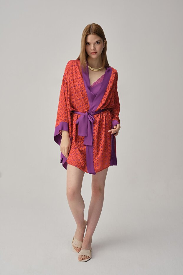 Vegan Silk Satin Women's Nightgown and Robe Set - Lx.25221 Violet