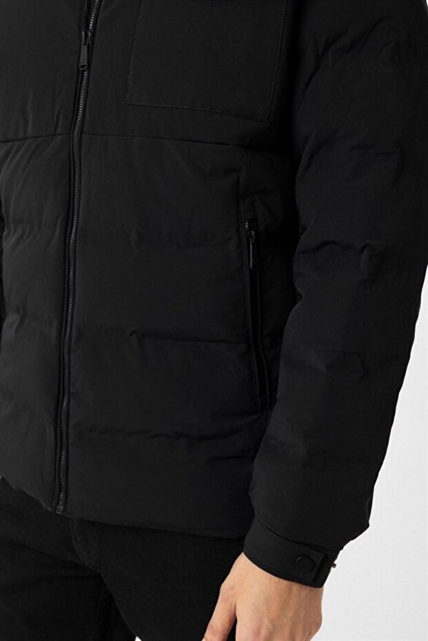 Siyah Slim Kapitone Mont - 5