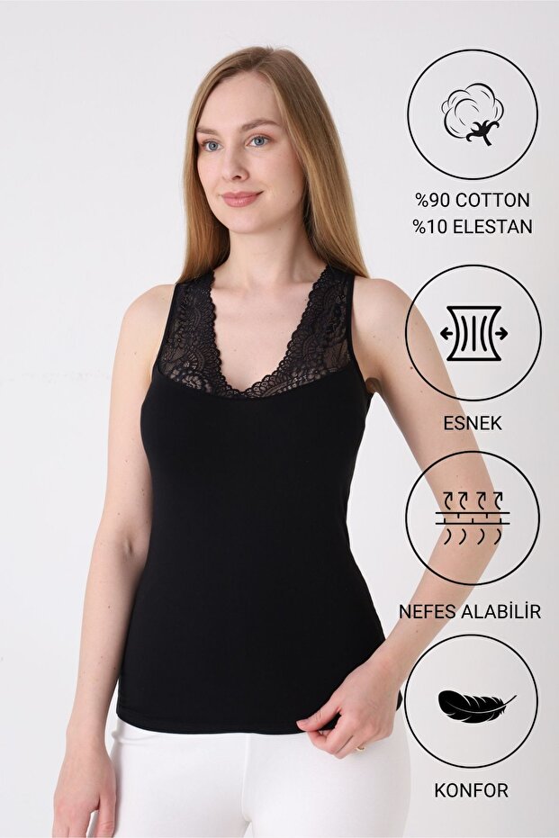 Women's Lace Strap Tank Top - 90% Cotton