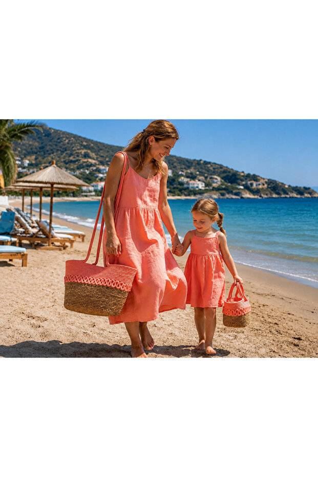 Straw Bag Beach Bag Beach Mommy Daughter Model