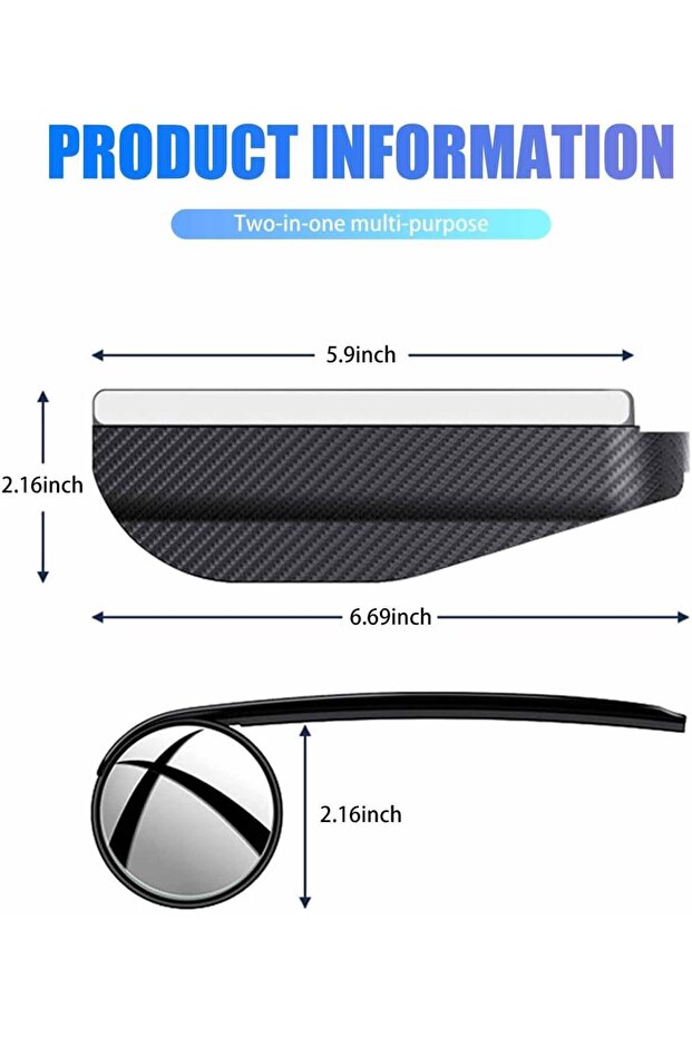 2-Piece Car Blind Spot Mirror with Rain Guard, 2-in-1 Carbon Fiber Eyebrow for Rearview